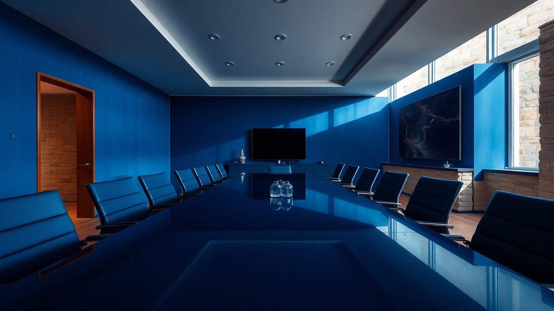 Moderna sala za sastanke Novi Studija u indigo tonovima